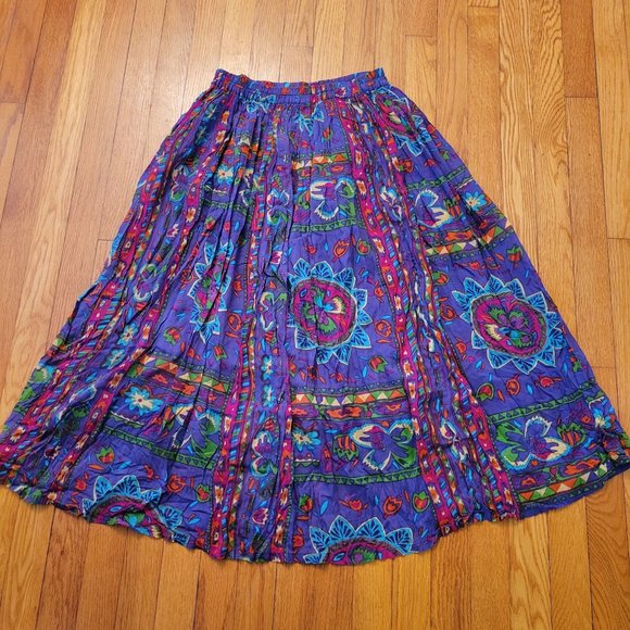Blue Cabana M Bright Purple Floral Maxi Skirt Crinkle Elastic Waist Summer Festi - Picture 1 of 4
